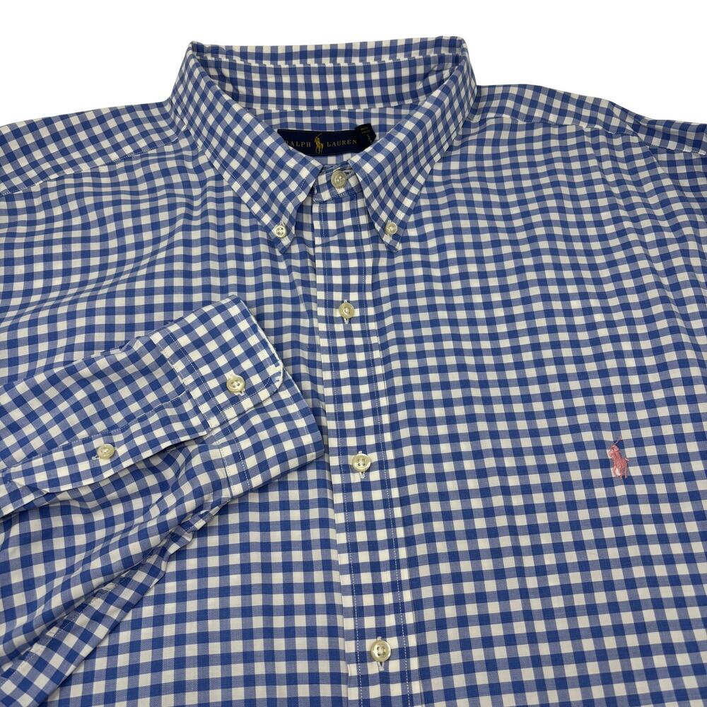 Ralph Lauren 4XB Blue Check Long Sleeve‎ Button Down Cotton Shirt